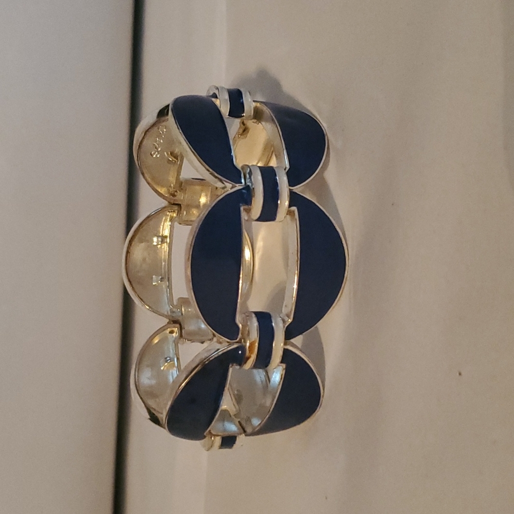 Vintage Chaps Bracelet Navy Blue & White.